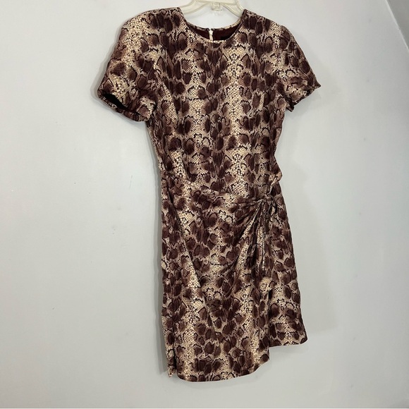 Vintage Silk Neutral Snakeskin Short Sleeve Wrap Dress Animal Print Date Night - Picture 11 of 15